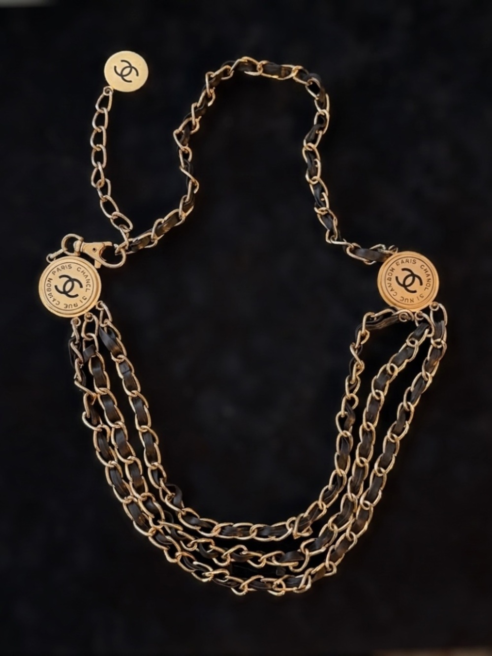 VINTAGE CHANEL 31 RUE CAMBON Triple Strand Leather Interwoven Chain Belt (1991)